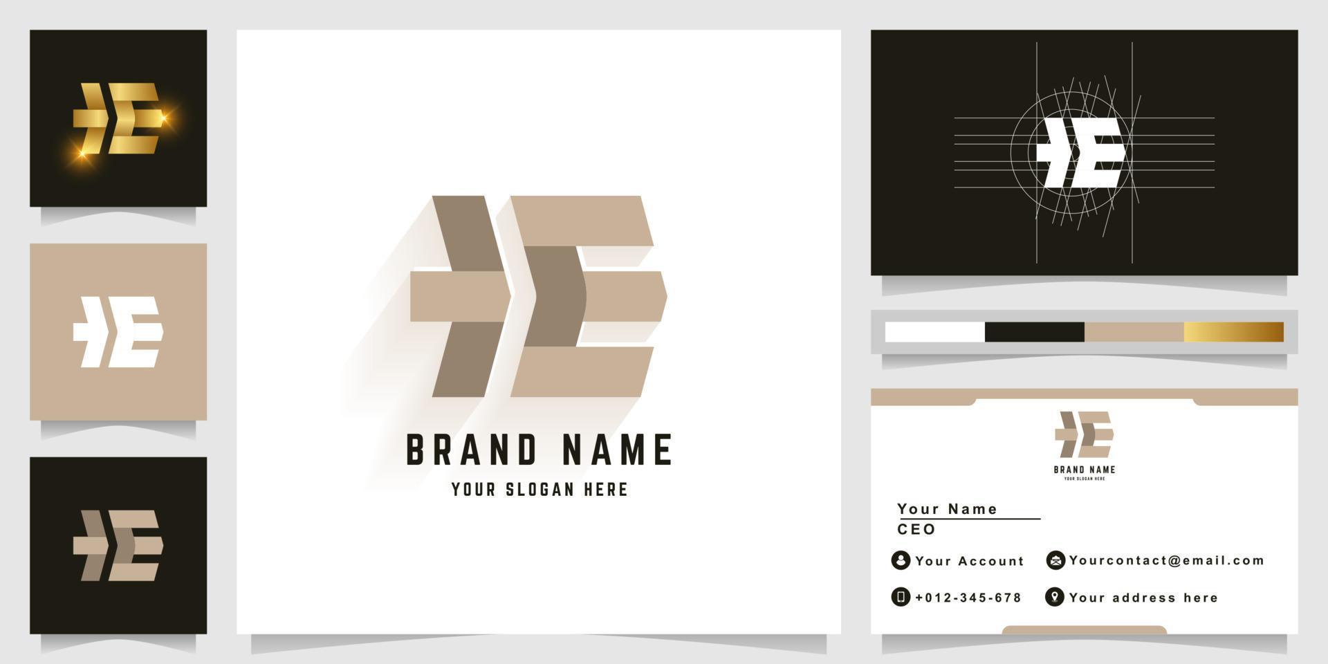 Letter HE or TE monogram logo with business card design vector