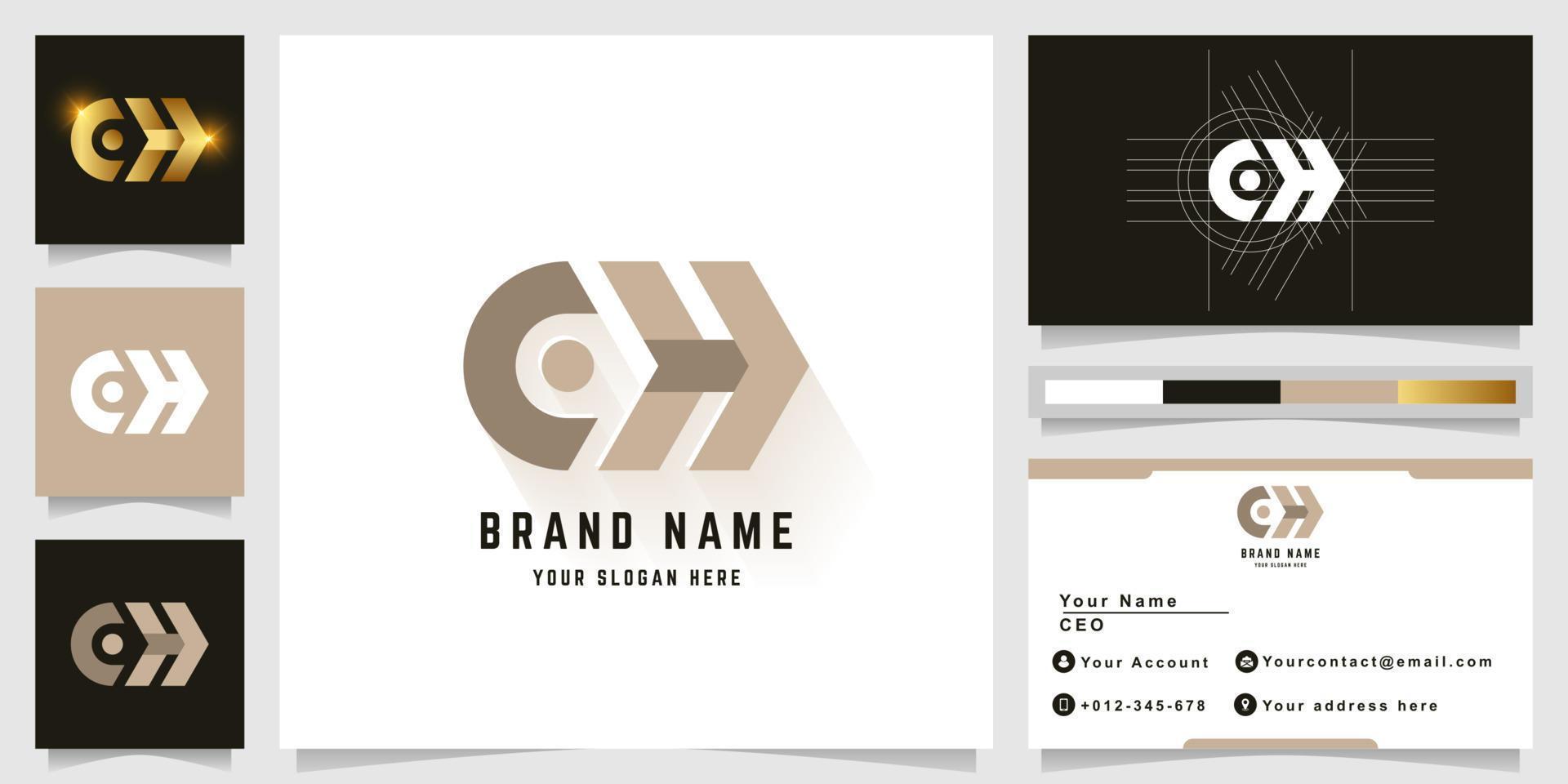 Letter CH or OH monogram logo with business card design vector