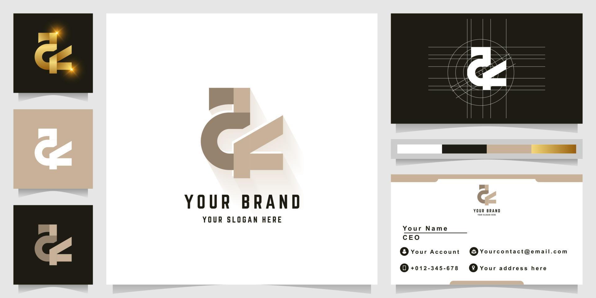 Letter ak or at monogram logo with business card design vector