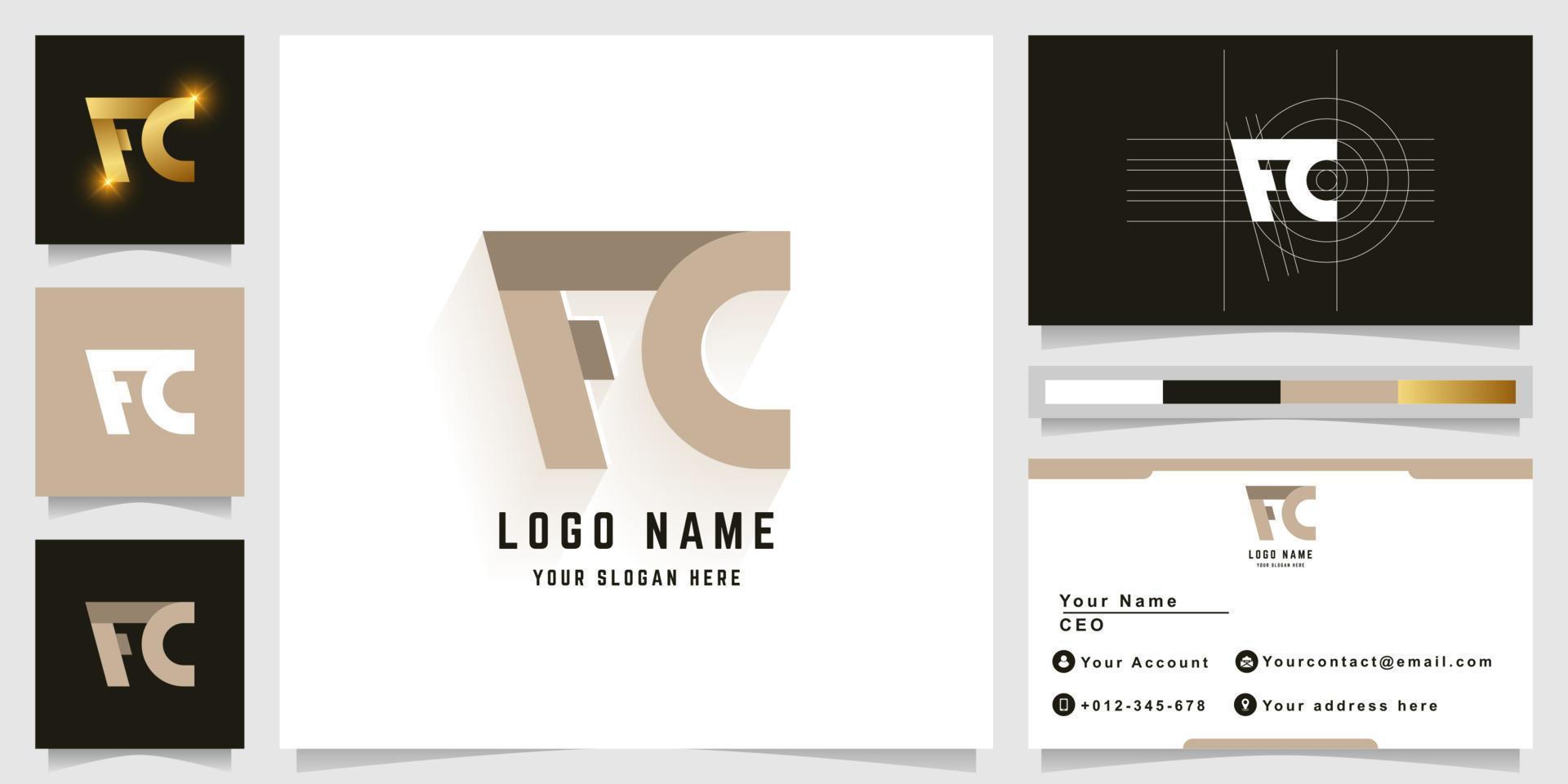Letter FC or FT monogram logo with business card design vector