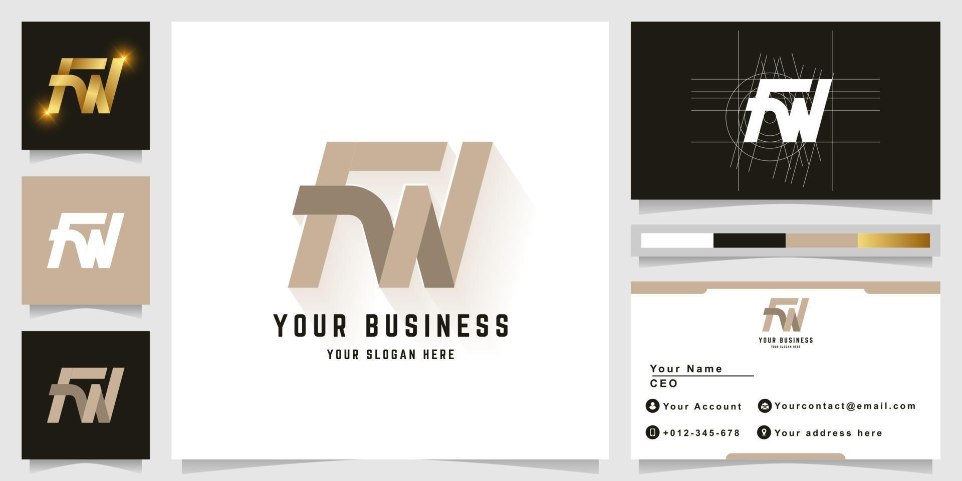 Letter FW or FN monogram logo with business card design vector