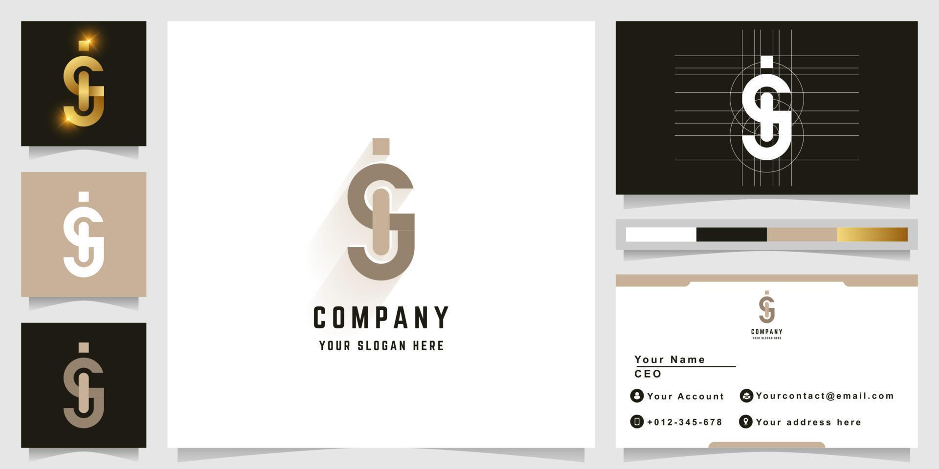 Letter iS or jS monogram logo with business card design vector