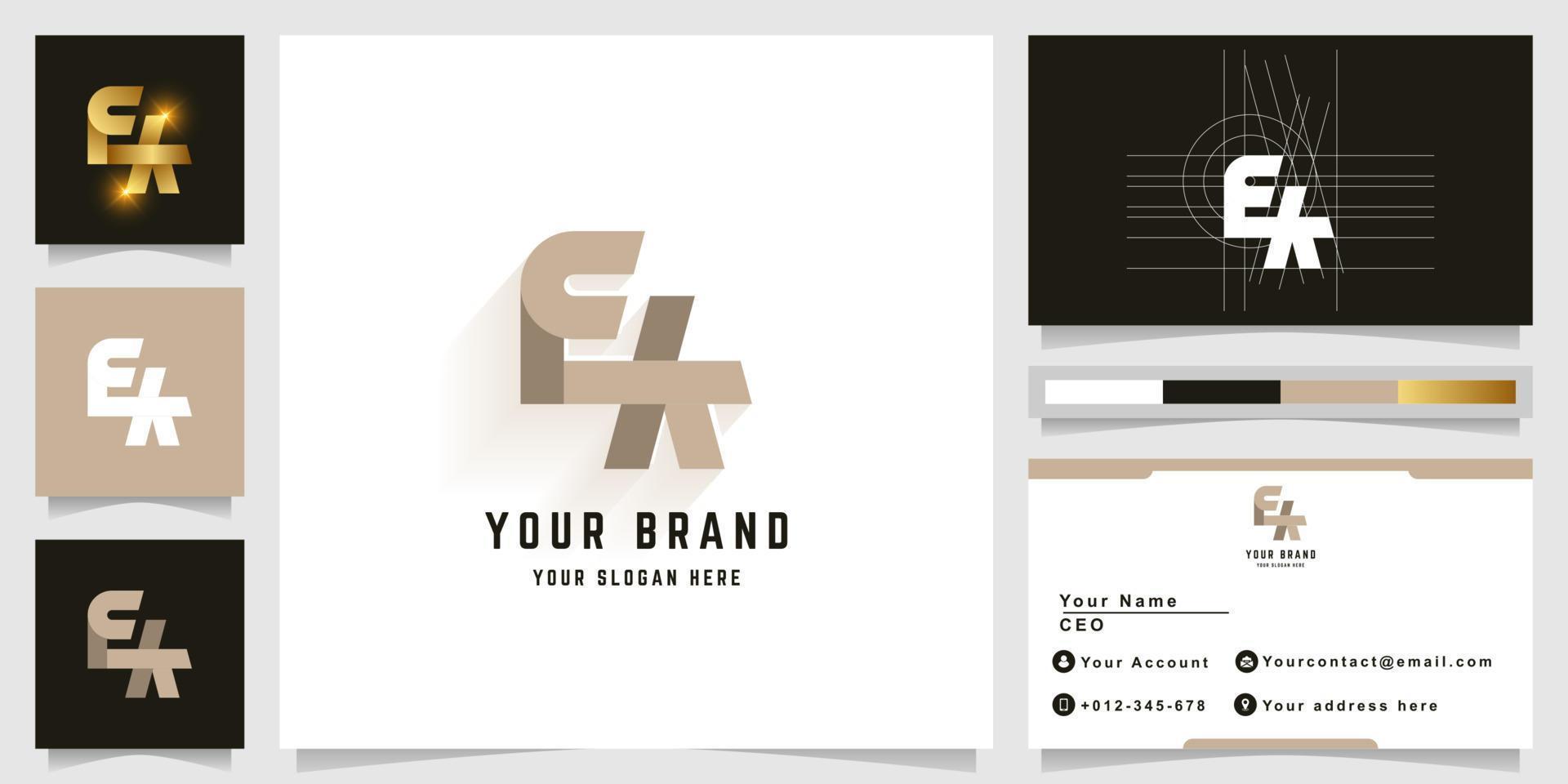 Letter EK or FA monogram logo with business card design vector