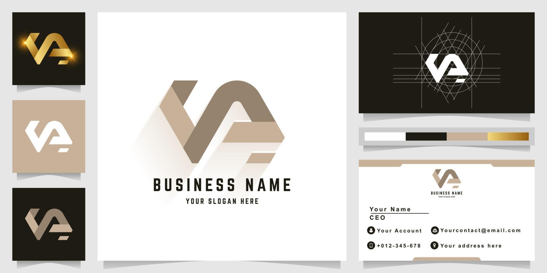 Letter VA or NA monogram logo with business card design vector