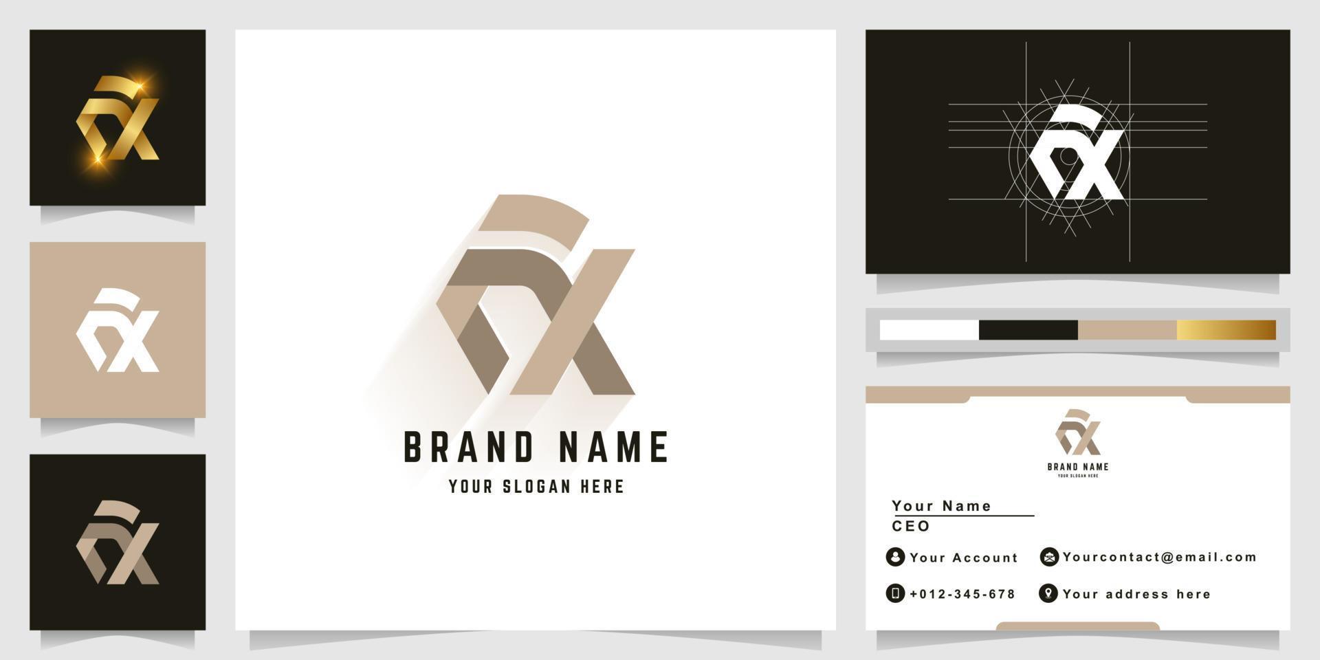 Letter FX or EX monogram logo with business card design vector