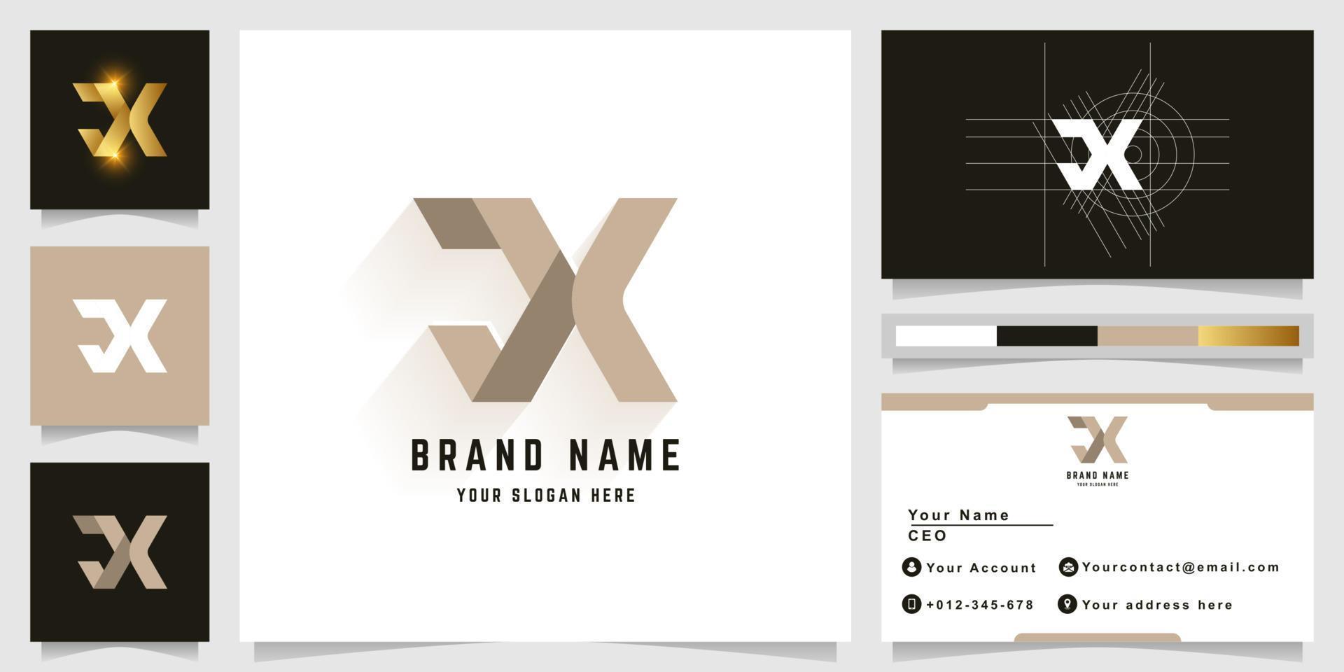 Letter JX or JK monogram logo with business card design vector