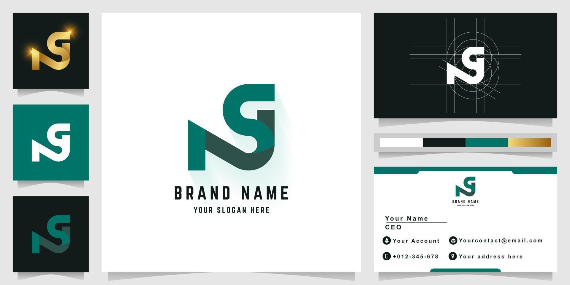 Letter NS or NSJ monogram logo with business card design vector