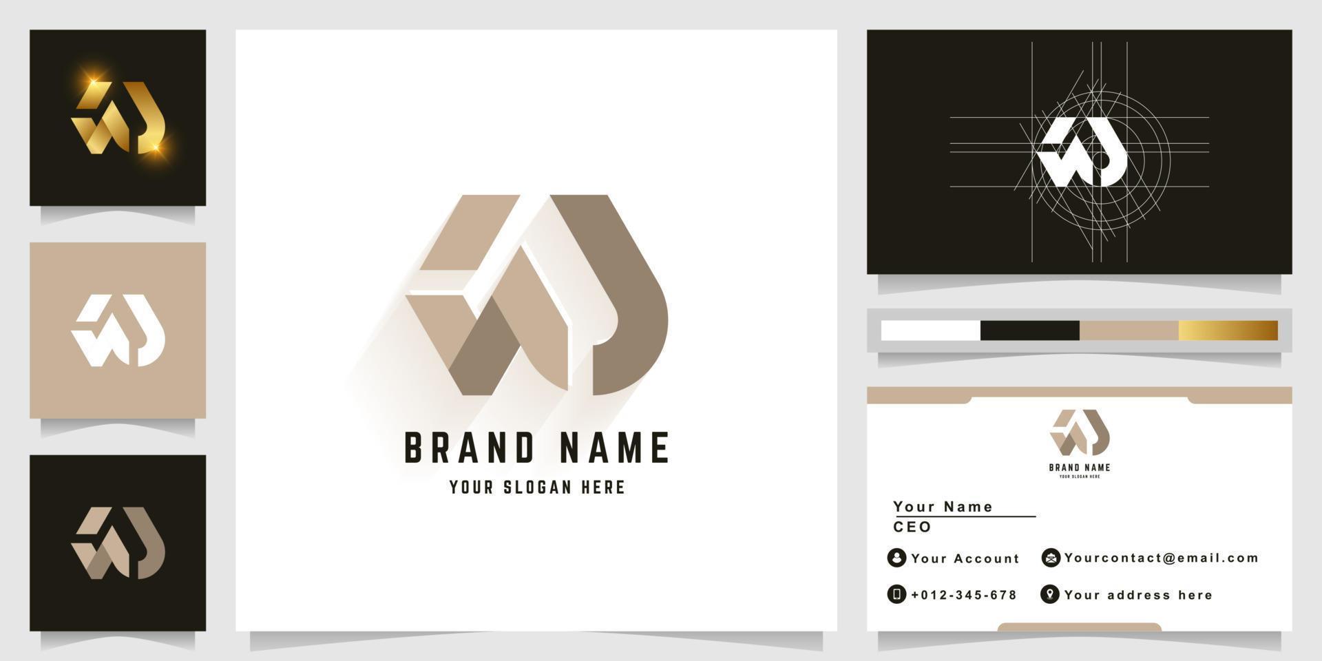 Letter NW or NJ monogram logo with business card design vector