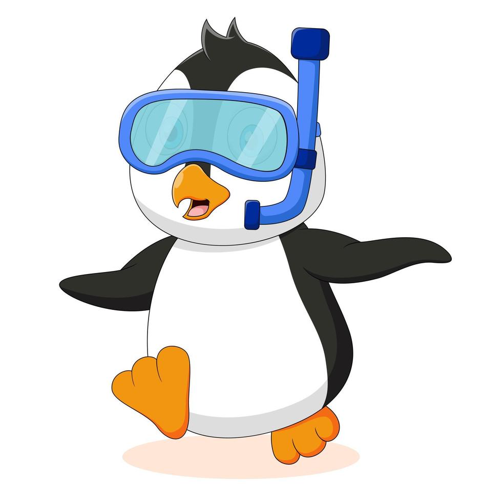 Cute penguin cartoon with snorkel mask vector