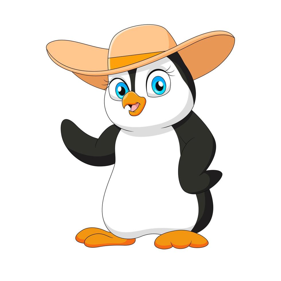 Cute penguin cartoon in summer hat vector