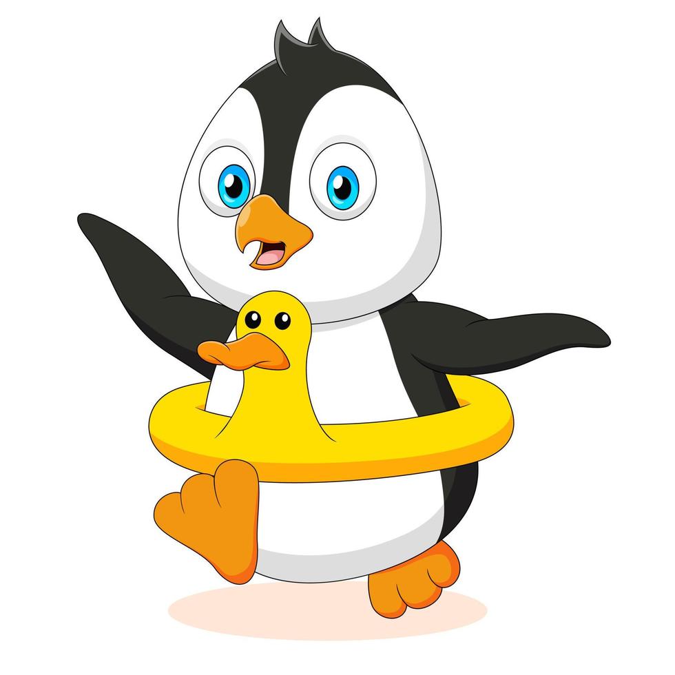 linda caricatura de pingüinos en verano vector