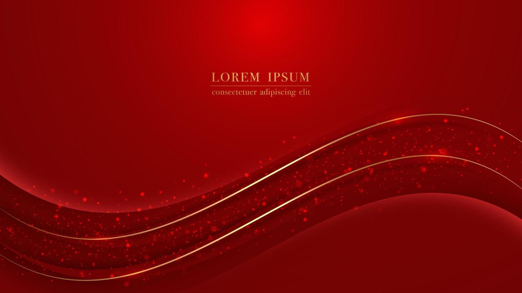 Red curve luxury background with golden wave lines and shining dots. Elegant modern template concept vector