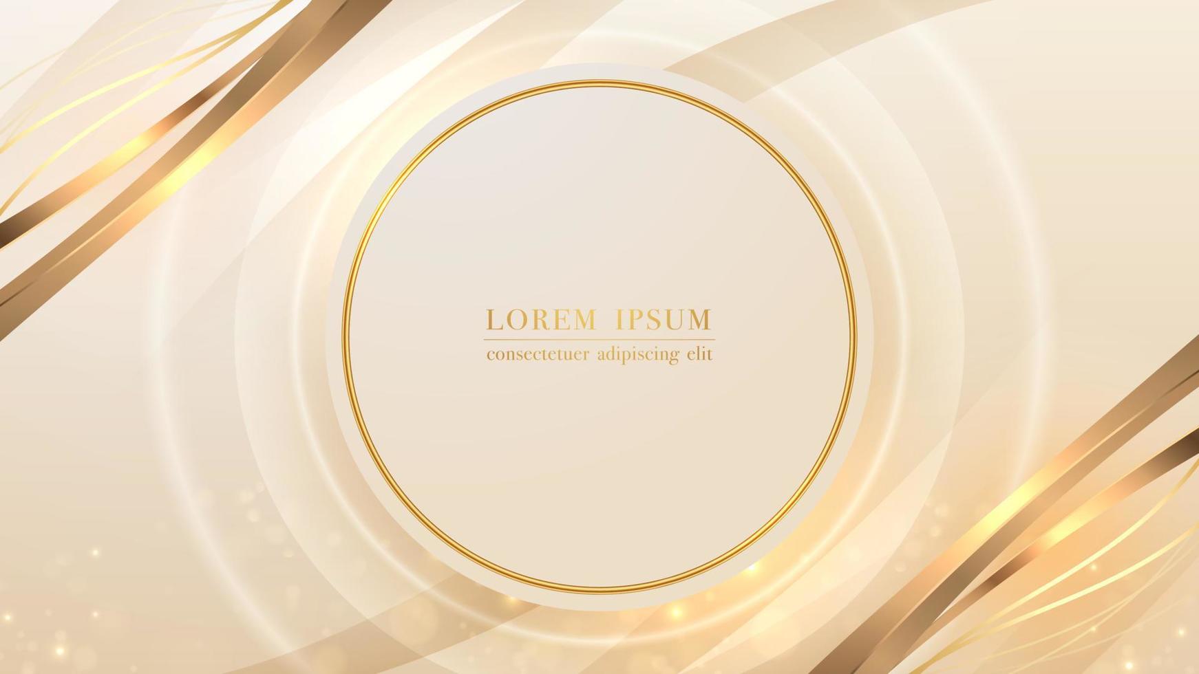 Luxury background with gold circle frame element and golden lines, glitter light effect vector