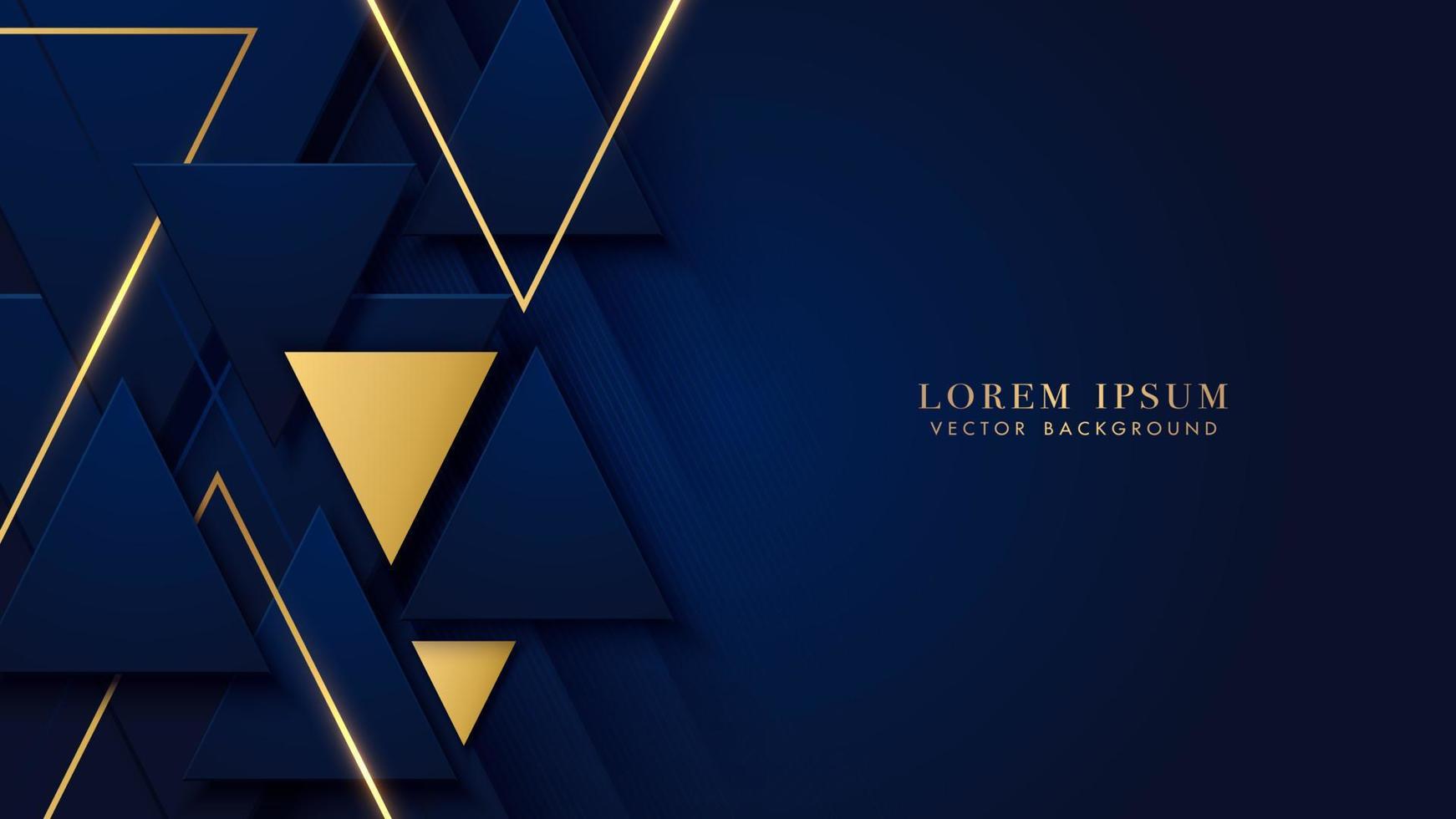 Golden and blue triangle elements decoration on blue luxury background. Elegant style design template concept vector