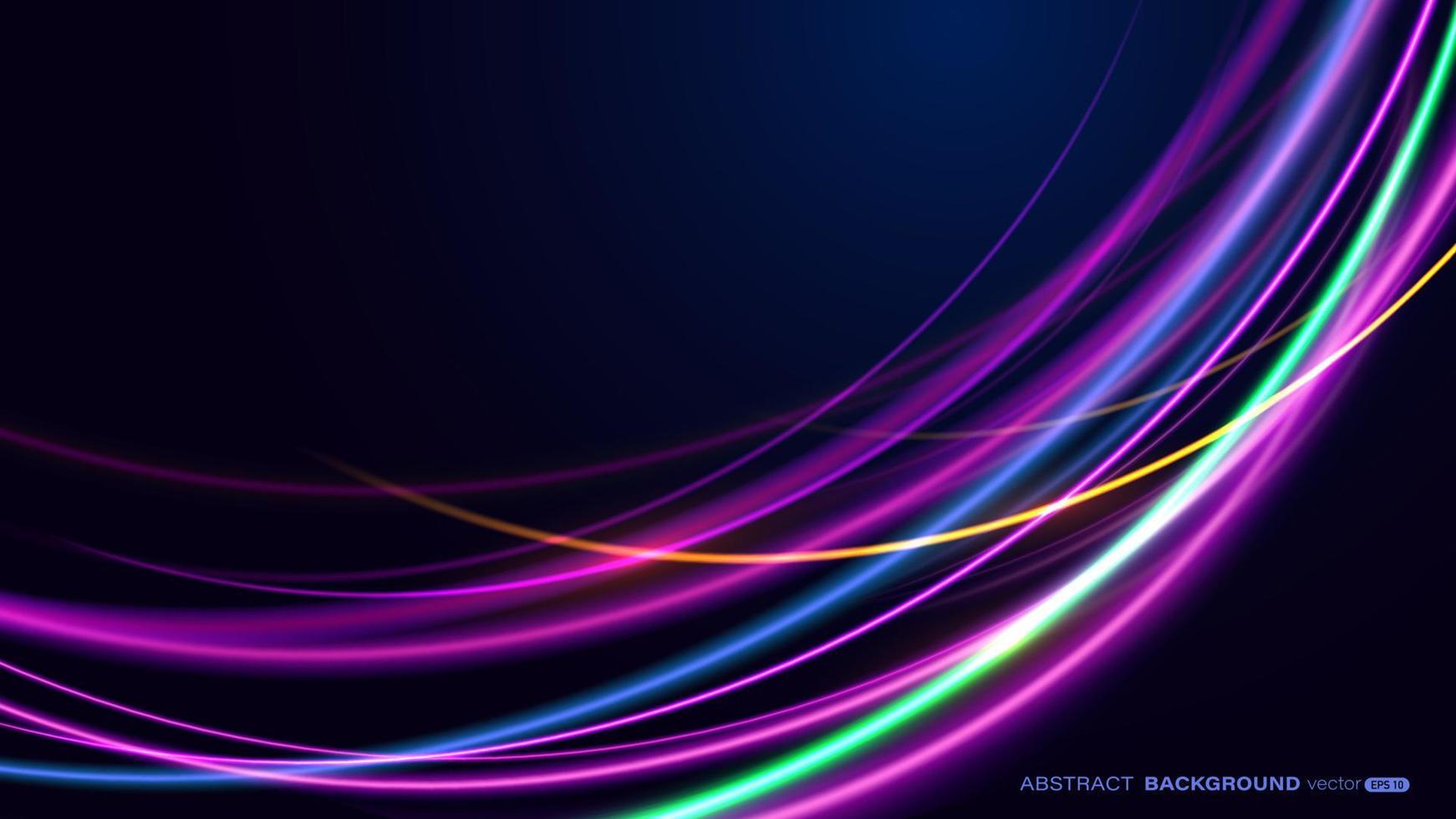 Abstract colorful neon light curve beam effect on dark blue background. Futuristic light effect concept vector