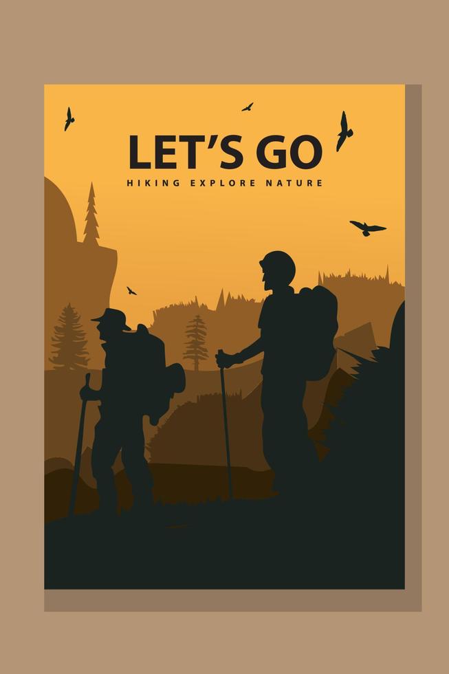 Vector brochure cards set. Travel concept of discovering, exploring and observing nature. Hiking. Adventure tourism. Flat design template of flyer, magazine, book cover, banner, invitation, poster.