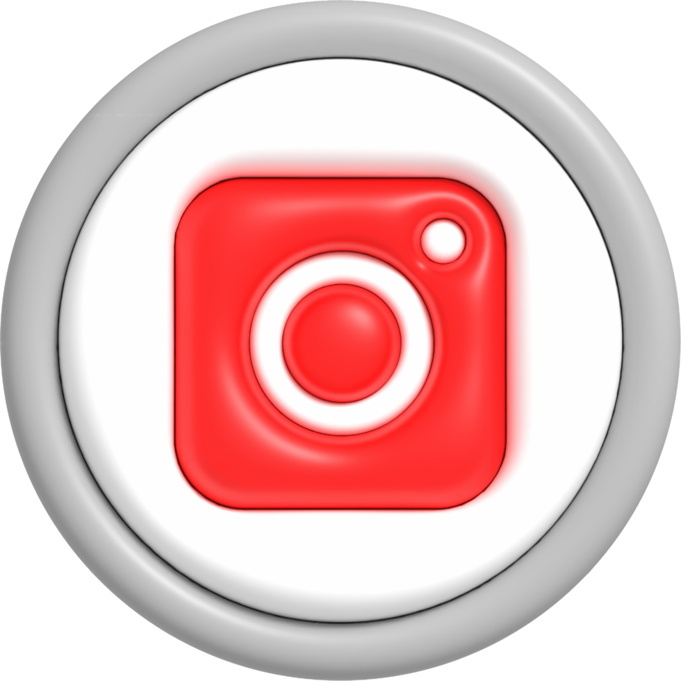 Social media button with red icon inside, Mobile application for sharing with other people 3D render png