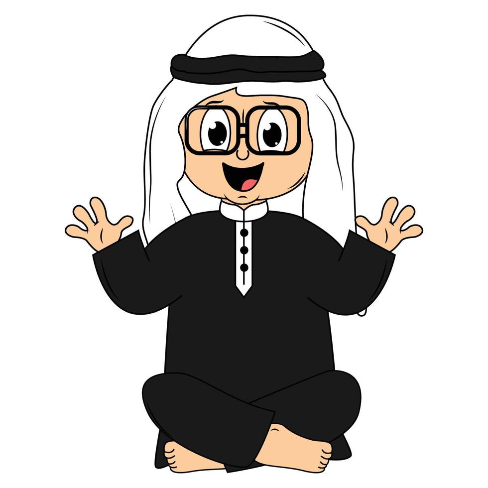 happy muslim kid carttoon illustration vector