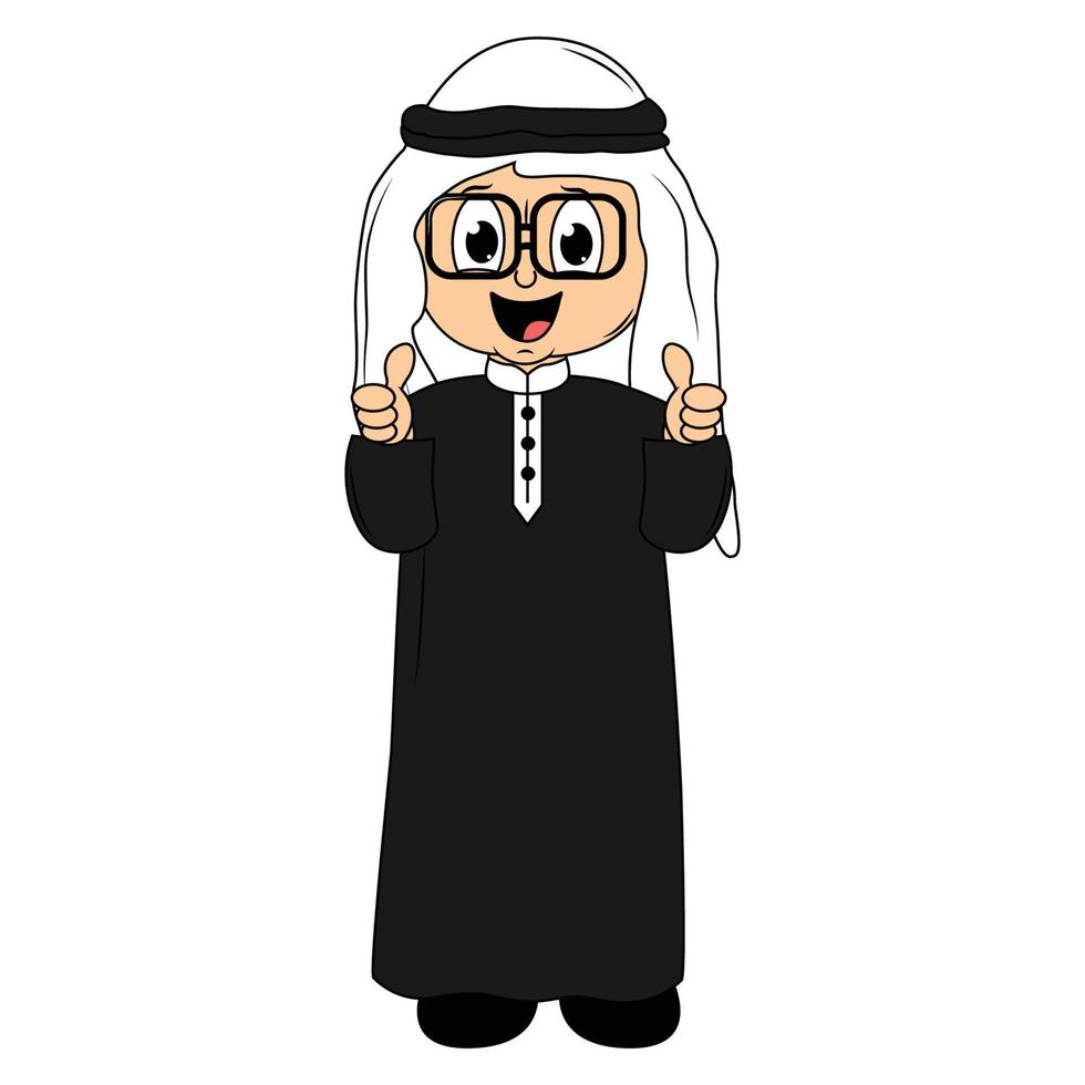 ilustración de dibujos animados de niño musulmán feliz vector