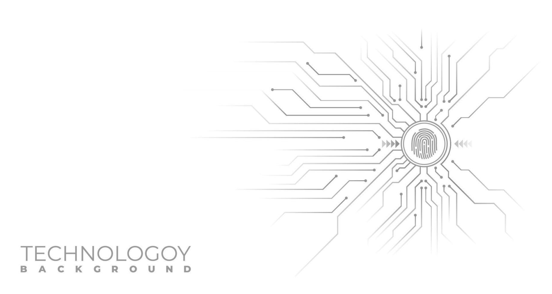 White tech background with circuit lines diagram and fingerprint vector