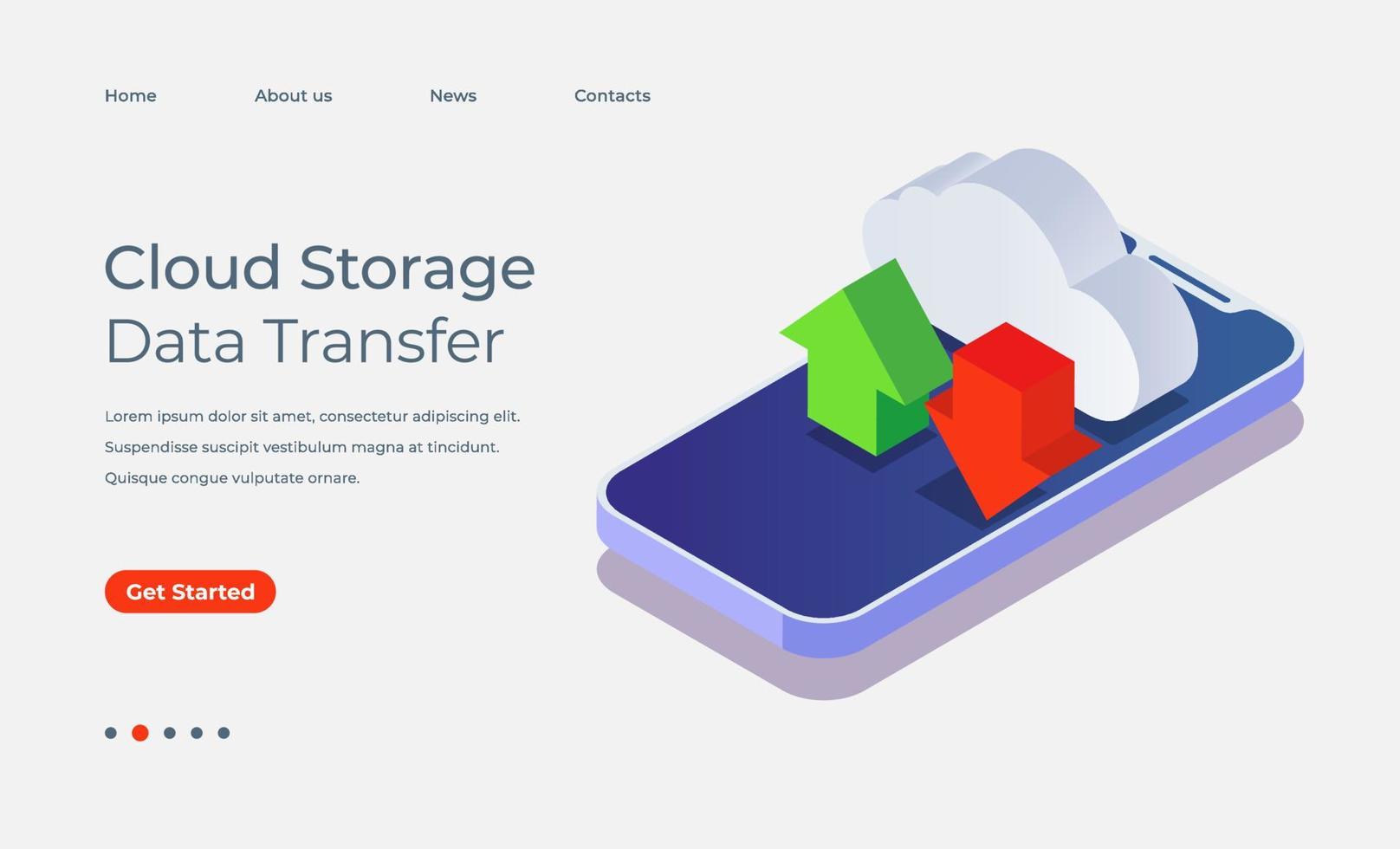 Cloud storage data transfer 3D isometric landing page vector