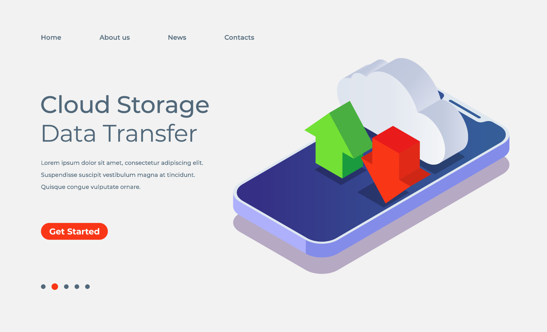 Cloud storage data transfer 3D isometric landing page 18913681 Vector Art at Vecteezy