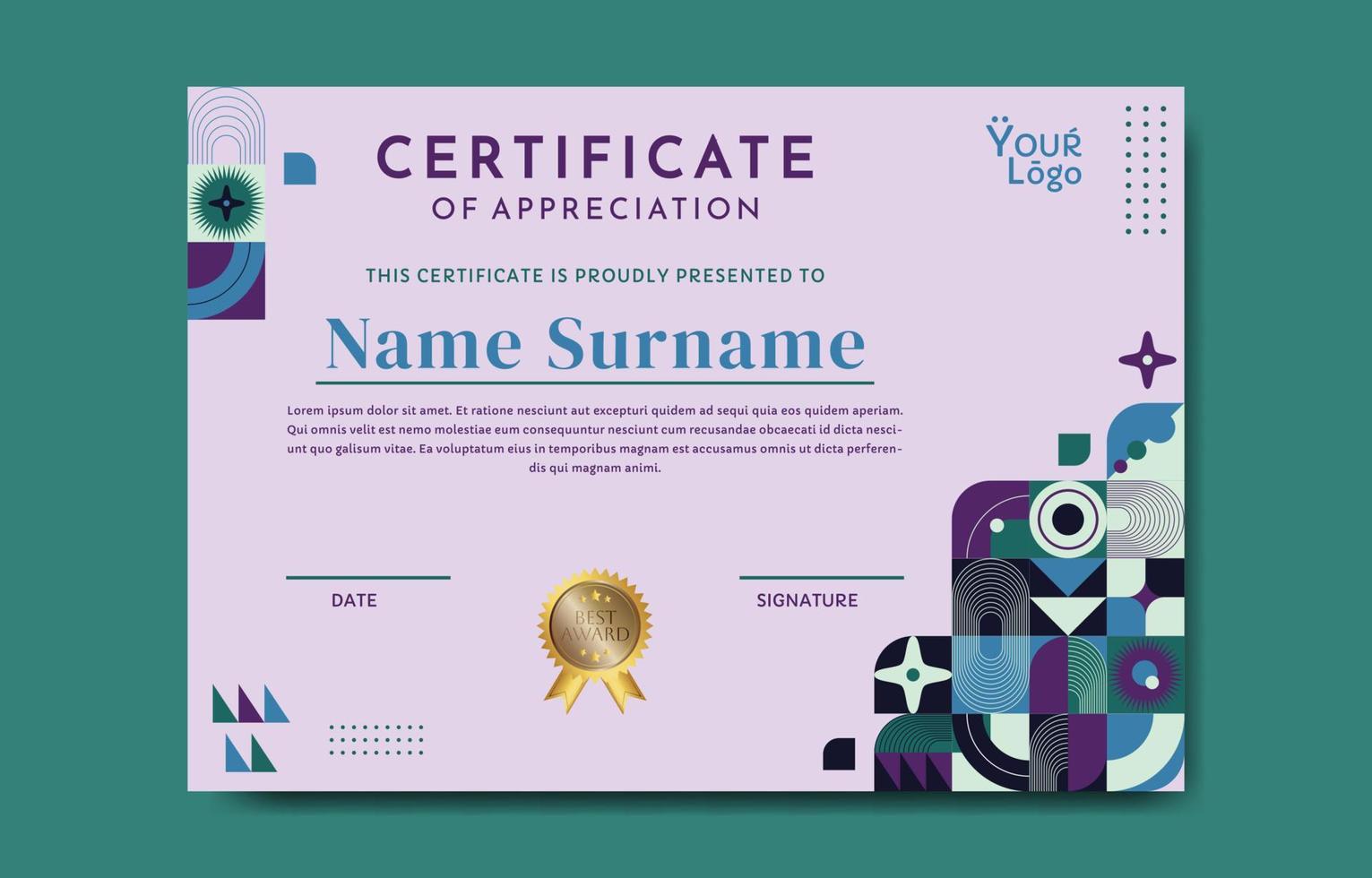 Purple Flat Modern Certificate Design Template vector