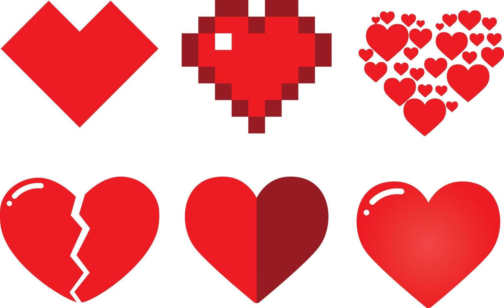 conjunto de icono de corazón de amor en arte de píxeles de estilo diferente, diseño plano, 3d, línea vectorial, forma. perfecto para la publicación de alimentación de material de elemento de contenido vector