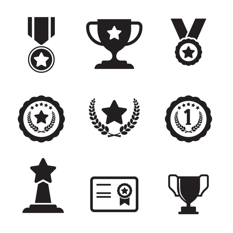 Set of trophy and award icons with black design isolated on white background vector