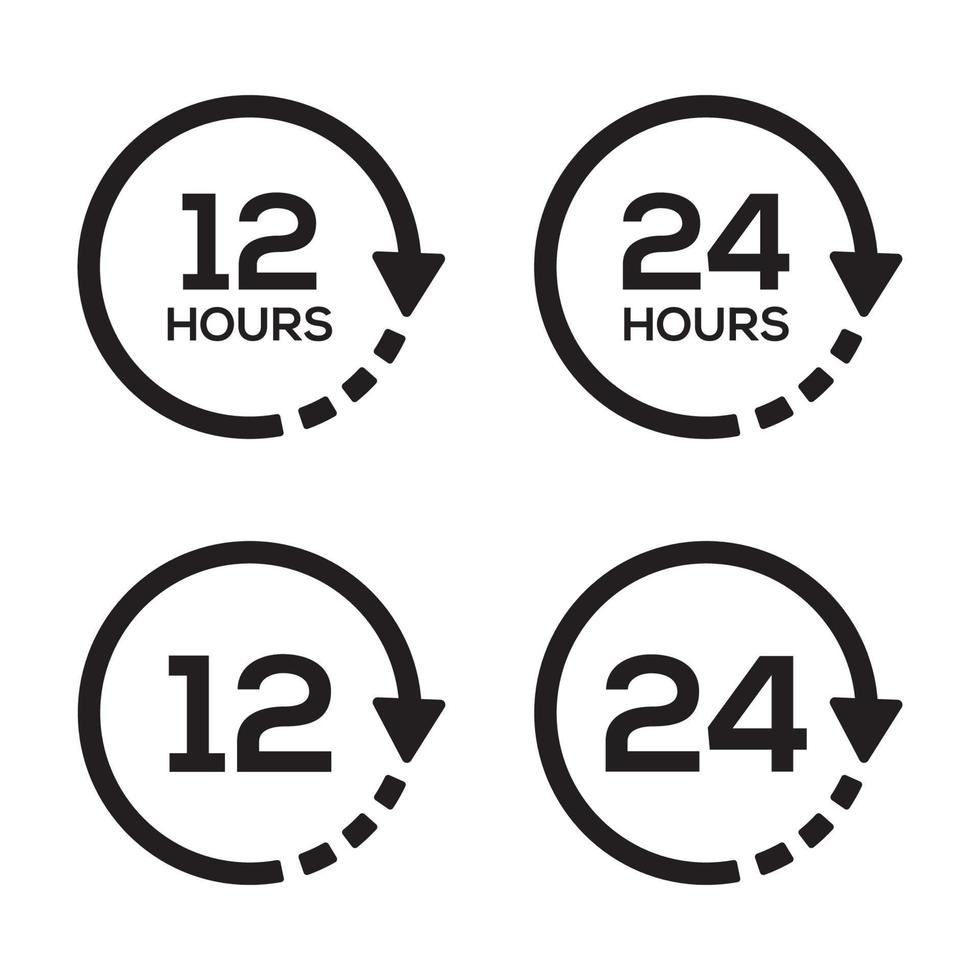 conjunto de temporizador doce y veinticuatro horas icono diseño plano ilustración vectorial. vector