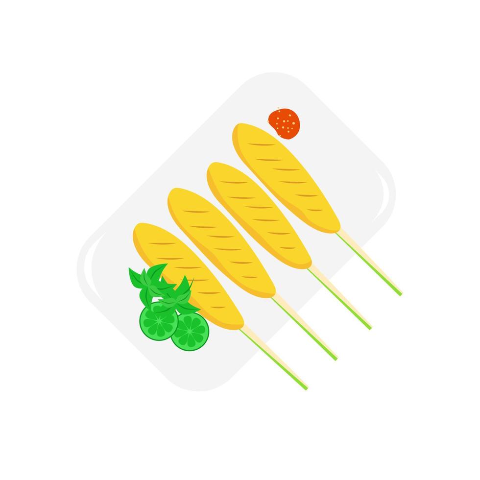 Illustration of sate lilit, traditional skewer or satay from Bali, Indonesia. Suitable for Indonesian food content, menu, and infographic. vector