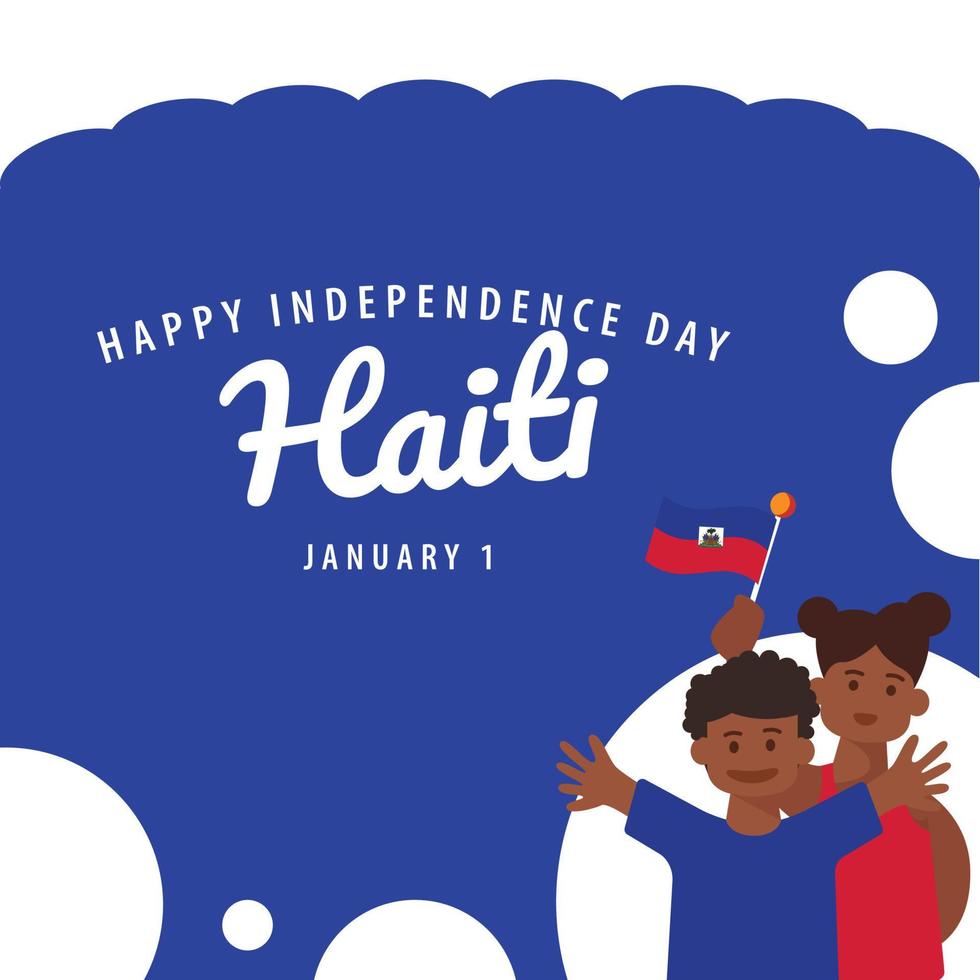 Haiti independence day vector illustration with a boy and his mom waving the national flag