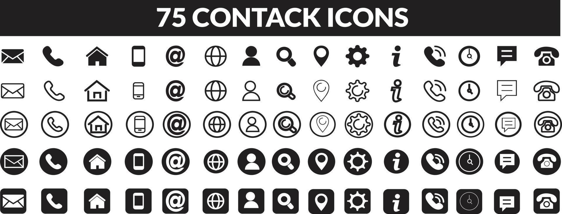 75 conjunto de iconos de contacto para soporte de información y símbolo de comunicación. vector