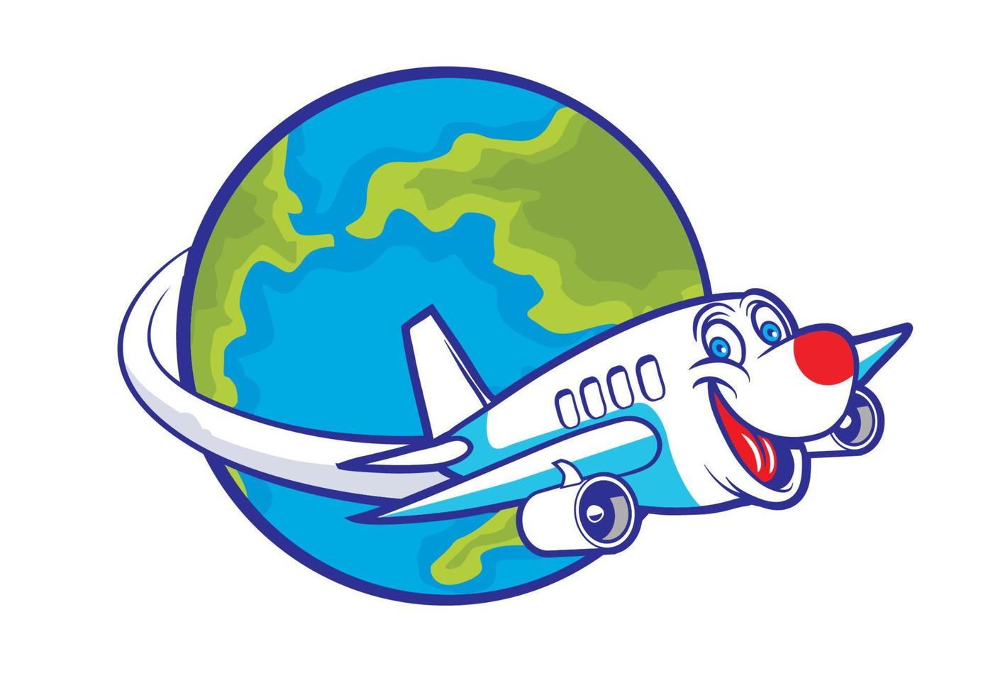 cartoon plane flying around the globe vector