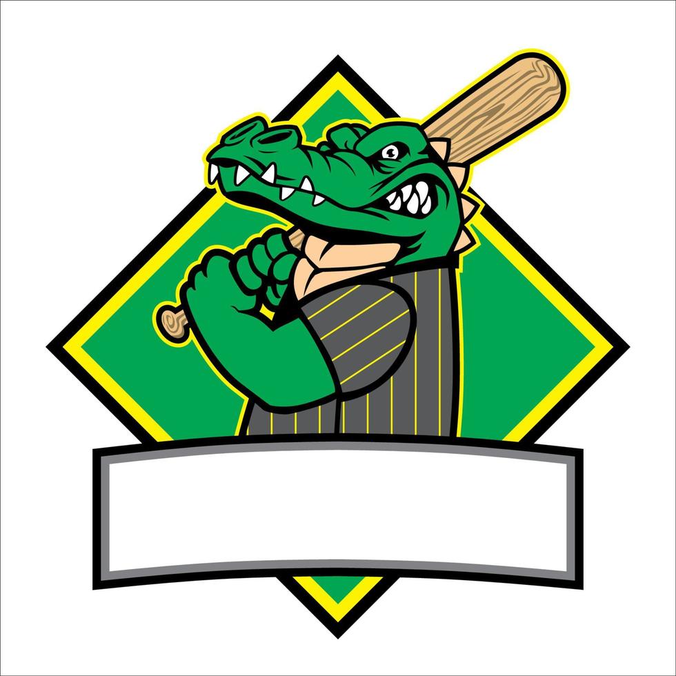 estilo de logotipo de insignia de jugador de béisbol de cocodrilo vector