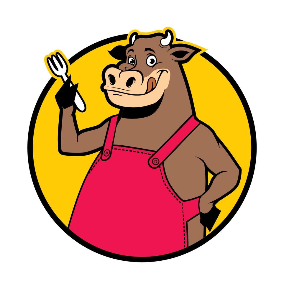 smiling cow wearing apron vector