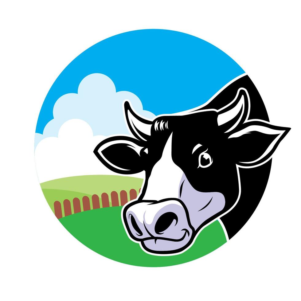 cow head in circle with farm background vector