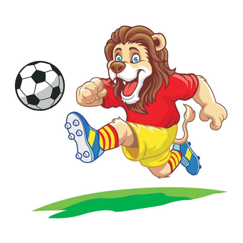 mascota de león jugando al fútbol vector