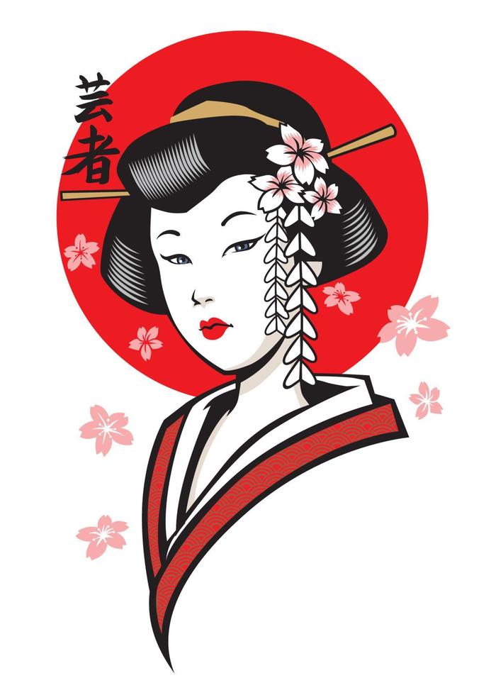 geisha chica japonesa en hermoso estilo de ilustración vector