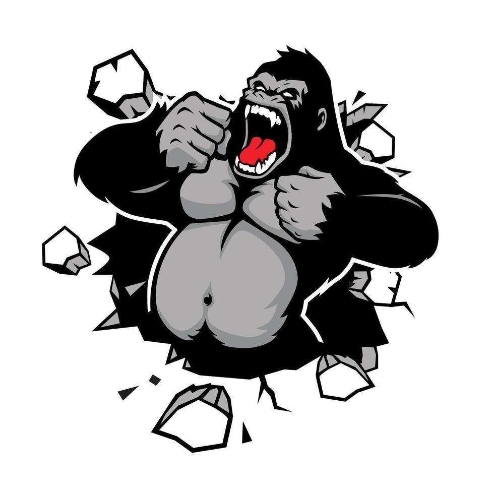 angry gorilla breaking the wall vector