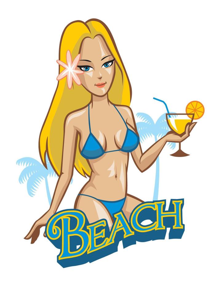 sexy, playa, niña, llevando, biquini vector