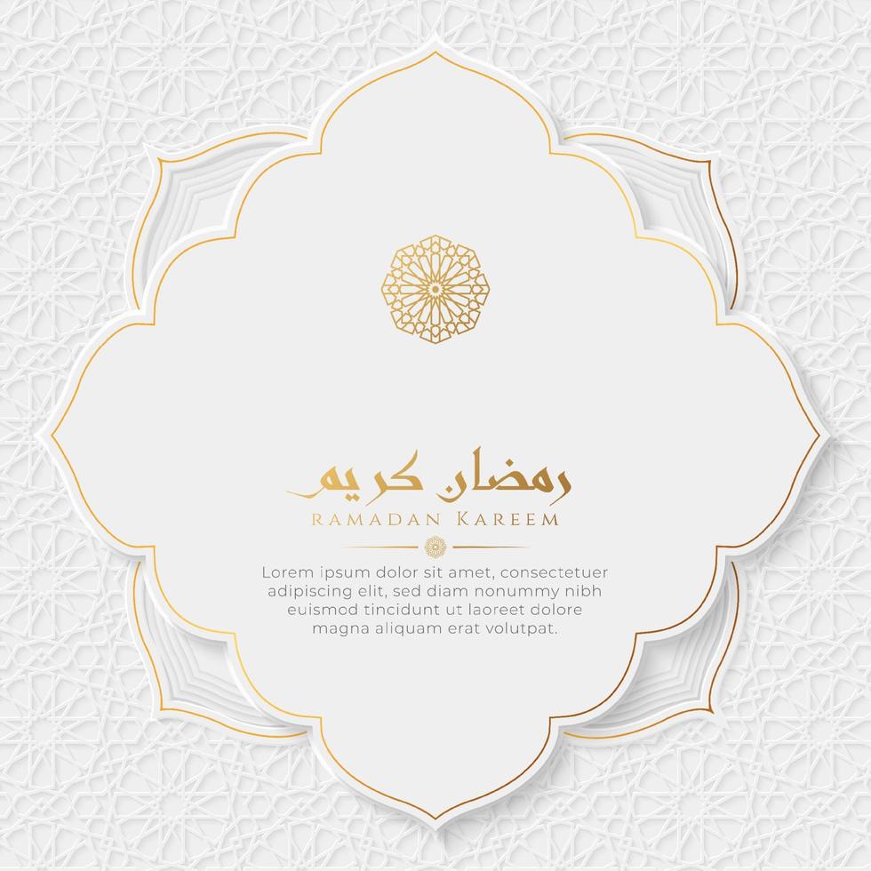 Ramadan Kareem Arabic Islamic White and Golden Luxury Ornament Lantern Background with Arabic Pattern and Decorative Ornament Border vector