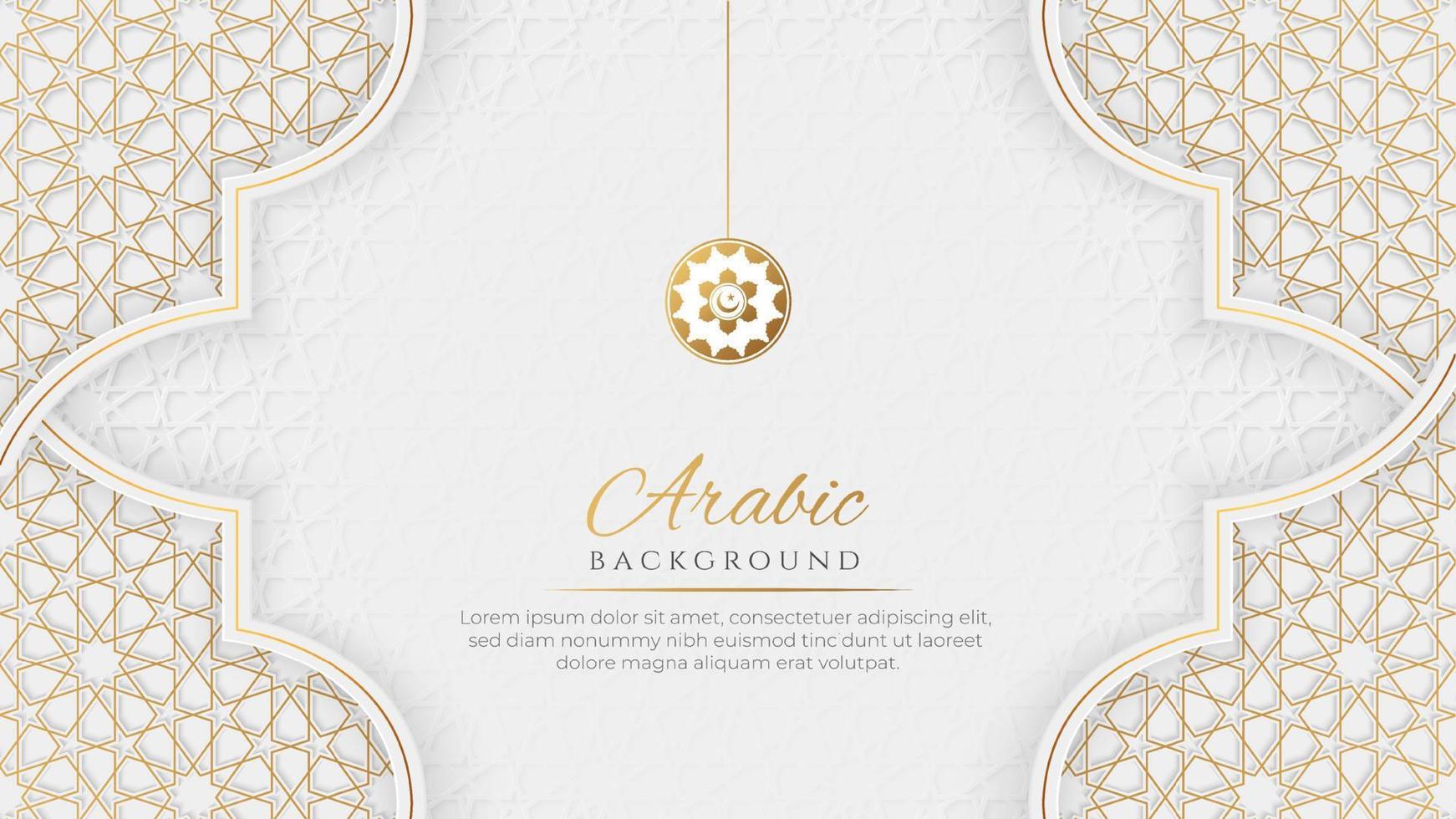 Arabic Islamic Elegant Luxury White and Golden Ornamental Background with Decorative Islamic Pattern vector
