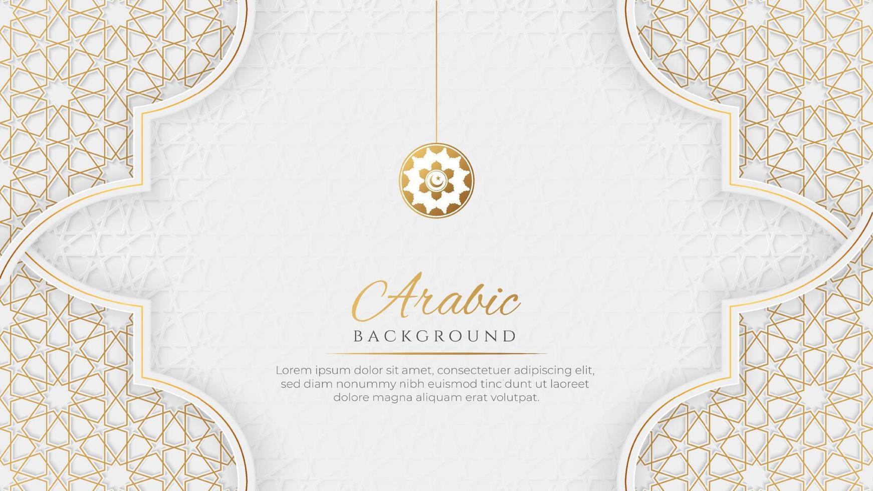 Arabic Islamic Elegant Luxury White and Golden Ornamental Background with Decorative Islamic Pattern vector