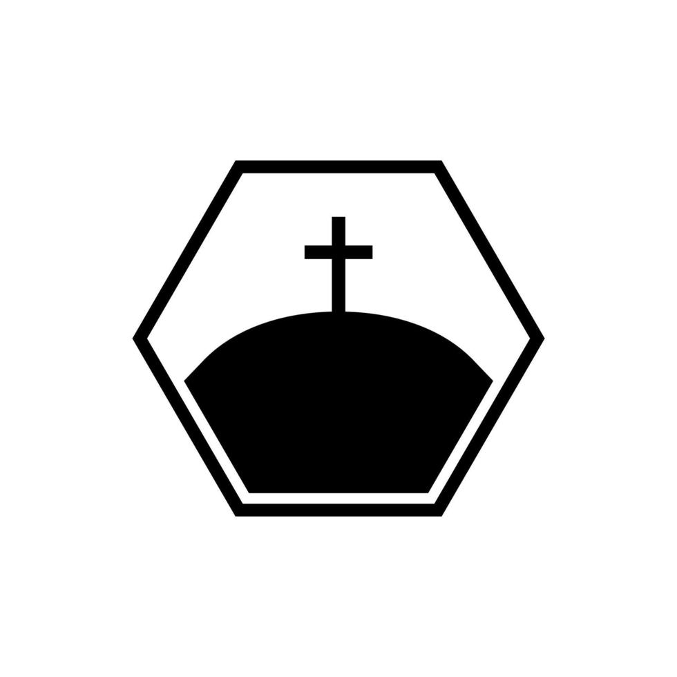 cruz cristiana en la ilustración de vector de símbolo de colina. cruces de calvario, colina y montaña con el logo de la santa cruz cristiana, iglesia católica en el paisaje natural.