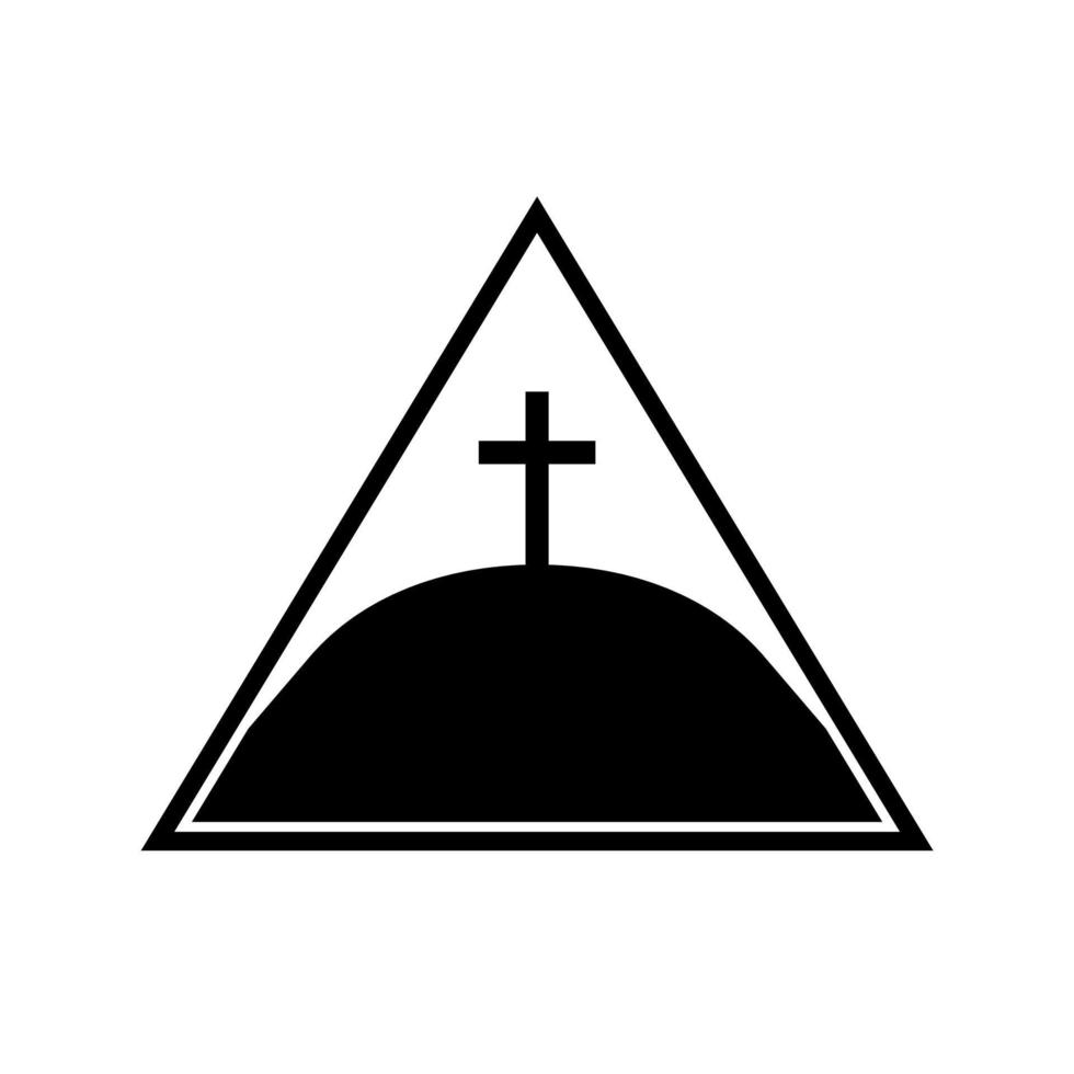 christian cross in hill symbol vector illustration. Calvary Crosses, hill and mountain with holy christian cross logo, church of Catholic in nature landscape .