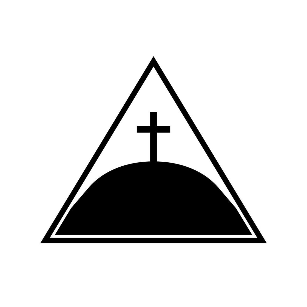 cruz cristiana en la ilustración de vector de símbolo de colina. cruces de calvario, colina y montaña con el logo de la santa cruz cristiana, iglesia católica en el paisaje natural.