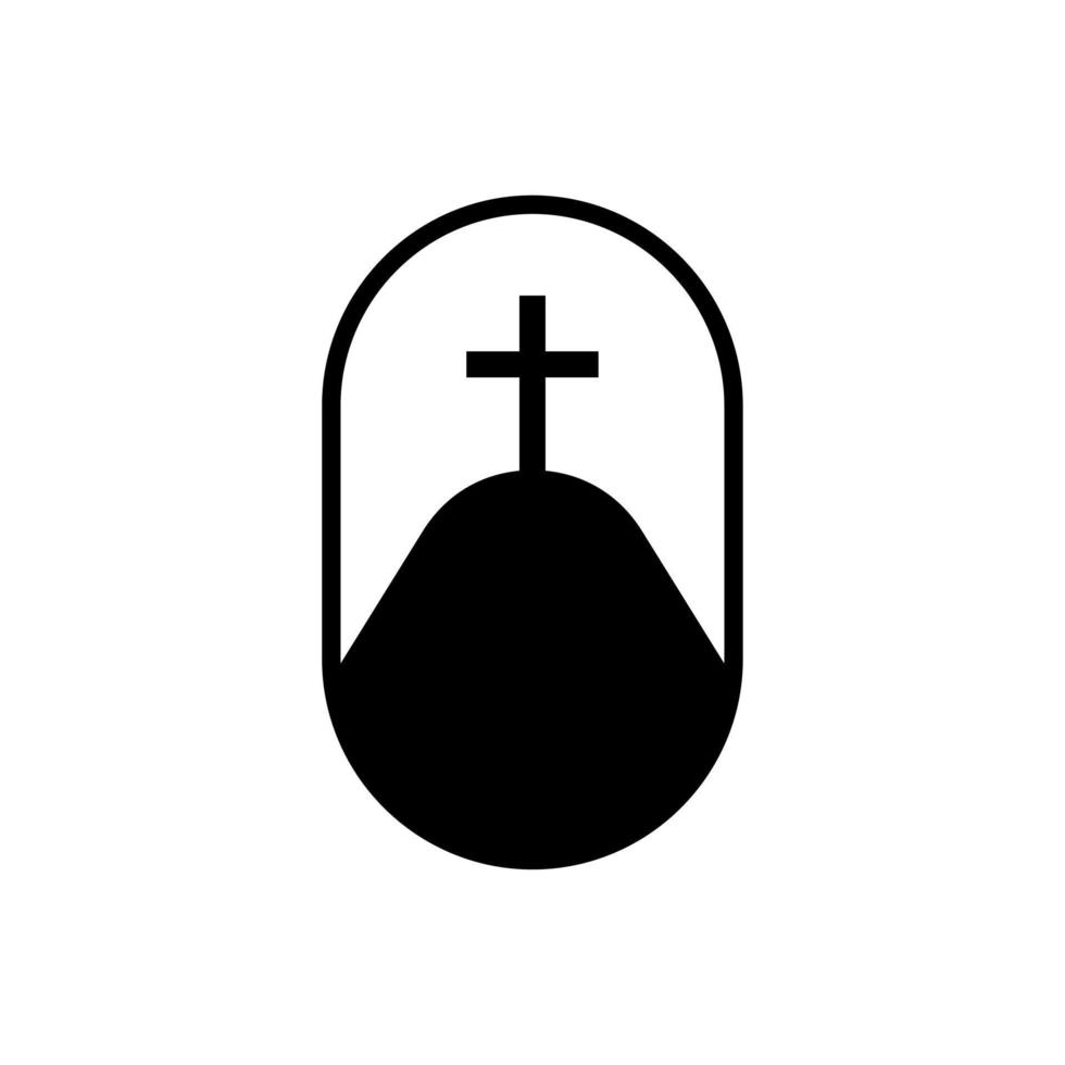 cruz cristiana en la ilustración de vector de símbolo de colina. cruces de calvario, colina y montaña con el logo de la santa cruz cristiana, iglesia católica en el paisaje natural.