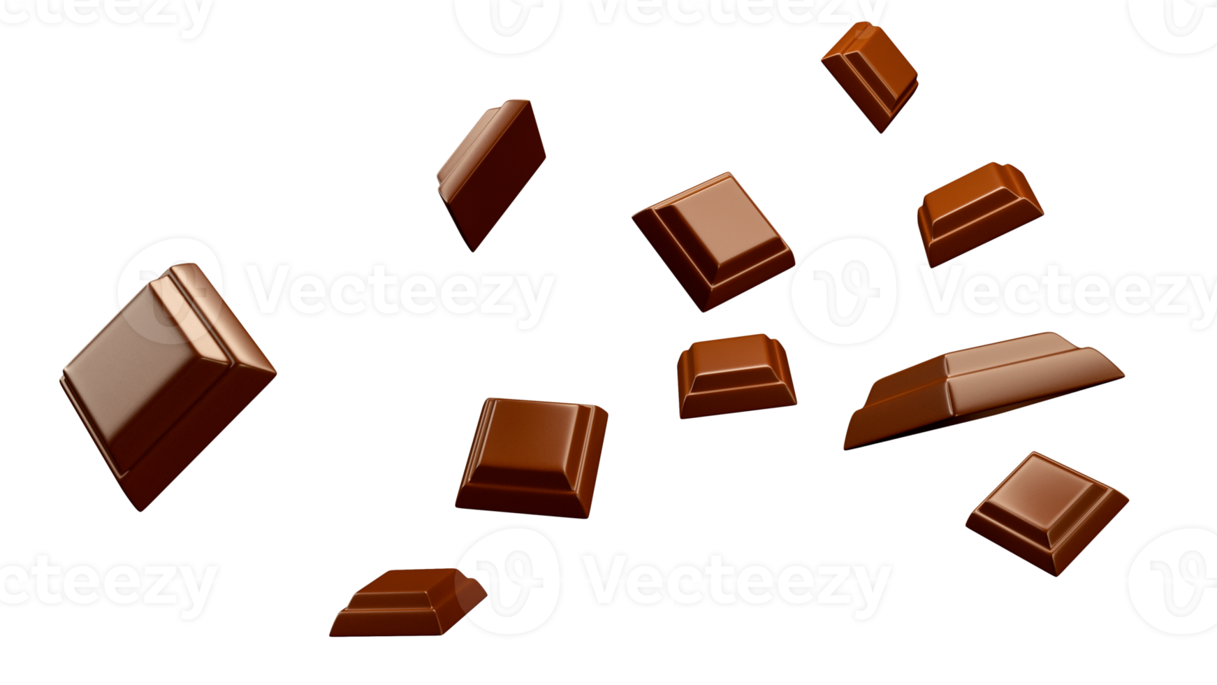 close up of chocolate pieces stack falling Many Chocolate cubes png