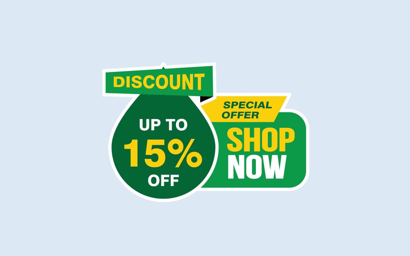 15 Percent SHOP NOW offer, clearance, promotion banner layout with sticker style. vector